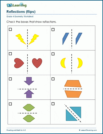 reflections flips worksheets k5 learning