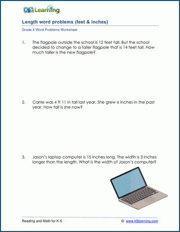 Grade 4 Word Problem Worksheet on length and height
