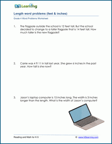 grade 4 length word problem worksheets k5 learning