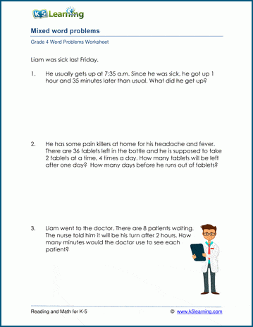 Grade 4 Mixed Word Problem Worksheets