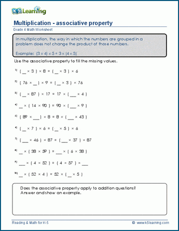 Associative property of multiplication worksheets