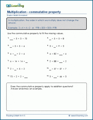 Commutative property worksheets | K5 Learning