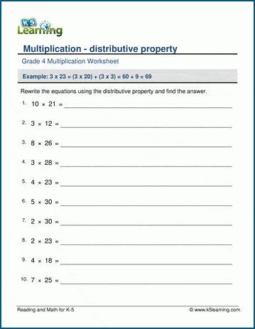 distributive property worksheets k5 learning