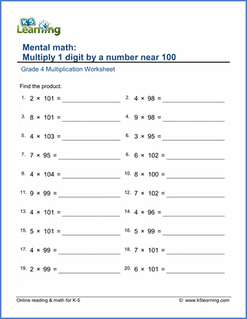 Multiply 1-digit by a number near 100 | K5 Learning