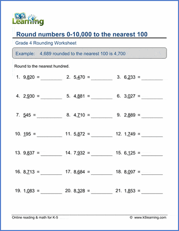 Grade 4 place value & rounding Worksheet round 4-digit numbers to the nearest 100