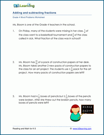 problem solving on fractions for grade 4