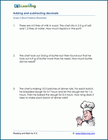 Grade 4 Word Problem Worksheet on decimals