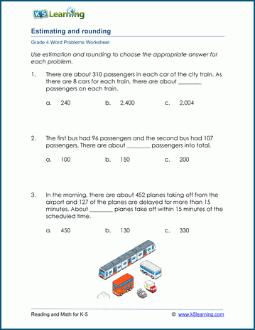 Grade 4 Word Problem Worksheet on estimating and rounding