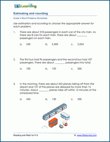 Grade 4 estimating and rounding word problem worksheets ...