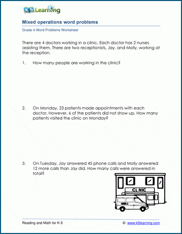Grade 4 mixed word problem worksheets