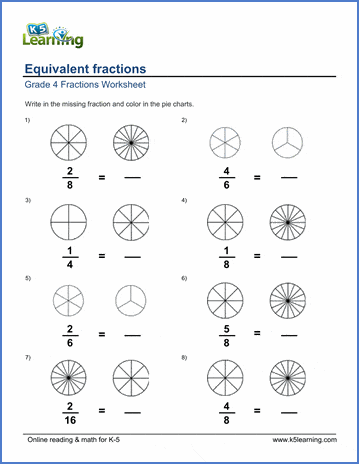 Grade 4 Math worksheets: writing equivalent fractions | K5 Learning