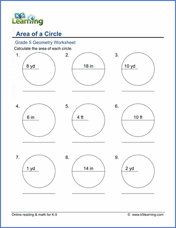 Grade 5 Geometry Worksheet area of circles