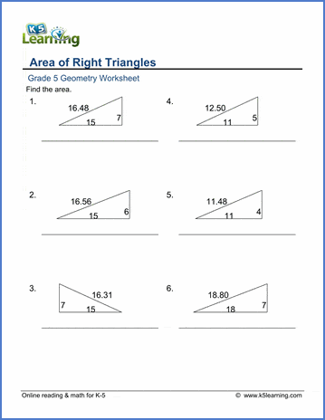 Grade 5 Geometry Worksheet area of right triangles