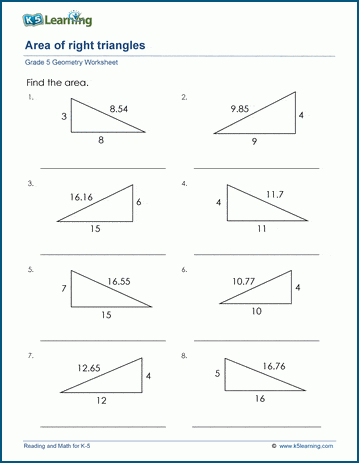 Grade 5 Geometry Worksheets: Area of right triangles | K5 Learning