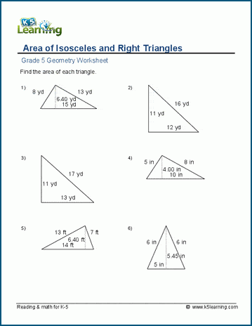 Grade 5 Geometry Worksheet area of triangles