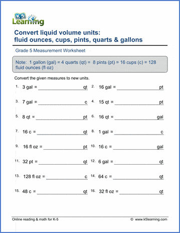 Grade 5 Measurement Worksheet convert between all liquid volume units