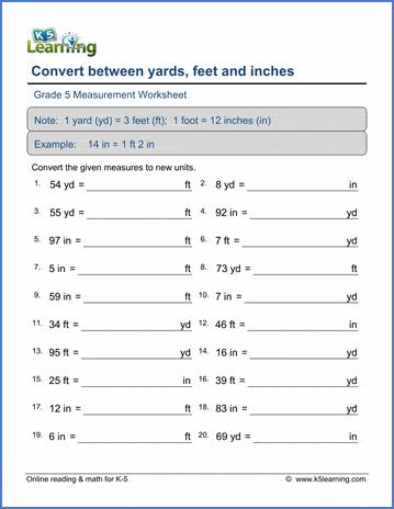 Convert US customary units worksheet