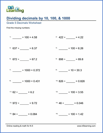 problem solving involving division of decimals worksheets