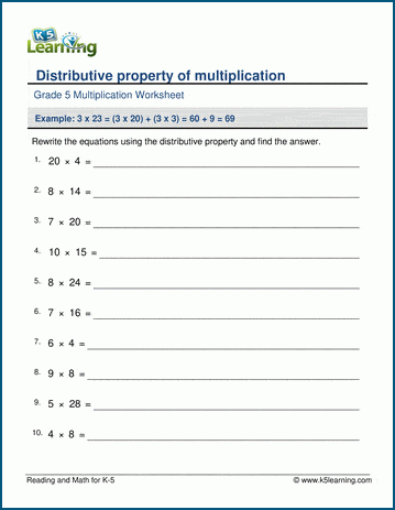 *Distributive property of multiplication worksheets 