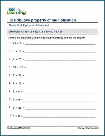 Distributive property of multiplication worksheets