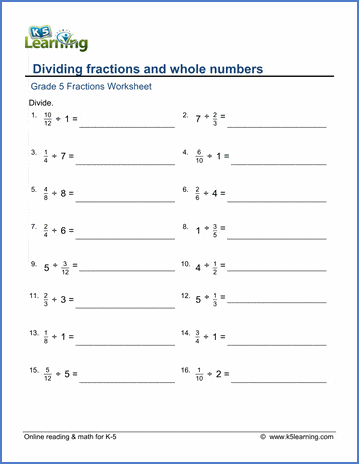 grade 5 math worksheets fractions and whole numbers