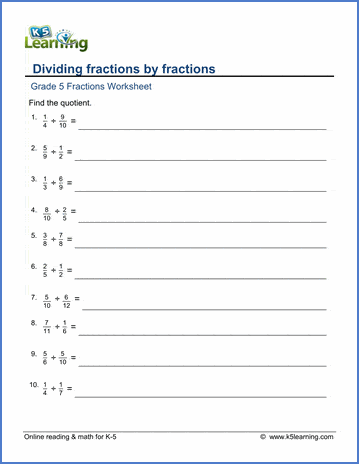 Grade 5 dividing proper fractions