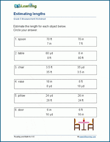 Estimating lengths worksheet