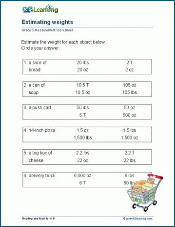Estimating weights worksheet