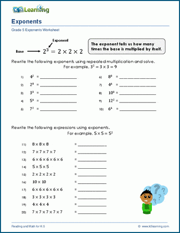 Introduction to exponents worksheets