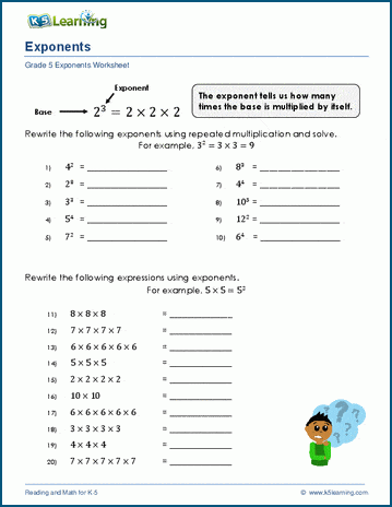 Exponents Worksheets for Grade 5 | K5 Learning