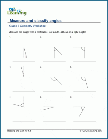 Classify and measure angles worksheets | K5 Learning
