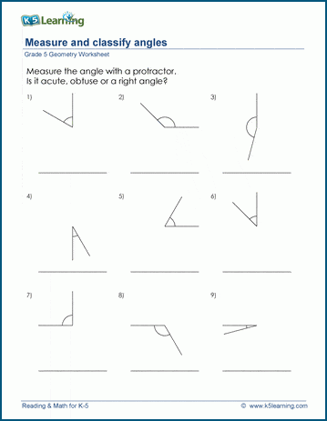 Classify and measure angles worksheets | K5 Learning