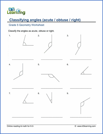 Grade 5 Geometry Worksheet classifying angles