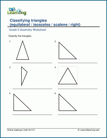 Grade 5 Geometry Worksheet classifying triangles
