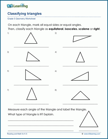 Grade 5 Geometry Worksheets: Classifying triangles | K5 Learning