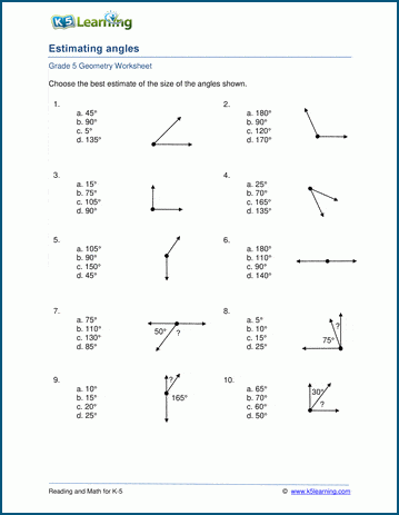 Grade 5 Geometry Worksheet - Estimating angles