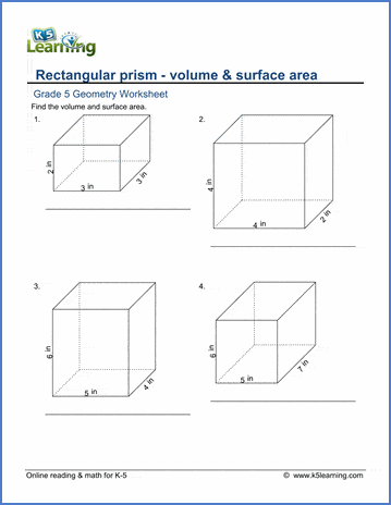 Volume and surface area of rectangular prisms worksheets