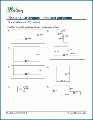 Grade 5 Geometry Worksheet area/perimeter of irregular rectangles