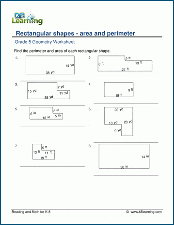 Grade 5 Geometry Worksheet area/perimeter of irregular rectangles