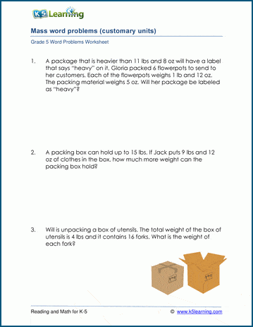 Grade 5 mass and weight word problem worksheets