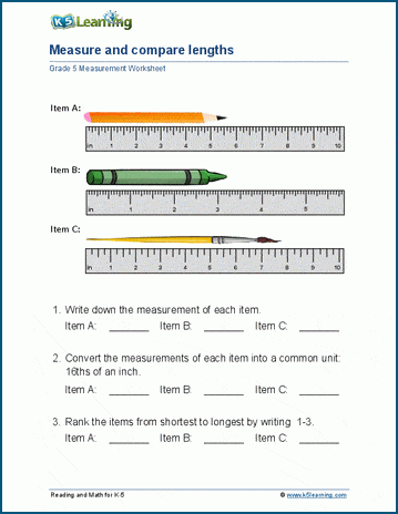 Measure and compare lengths worksheet