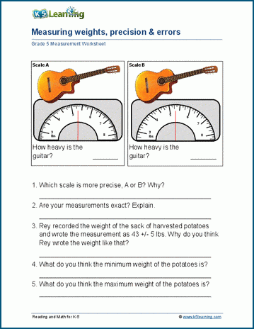 Measuring weights, precision & errors worksheet
