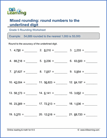 Grade 5 Place value Worksheet round to the underlined digit