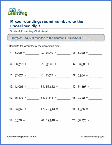 Grade 5 Rounding Worksheets: Mixed rounding problems | K5 Learning