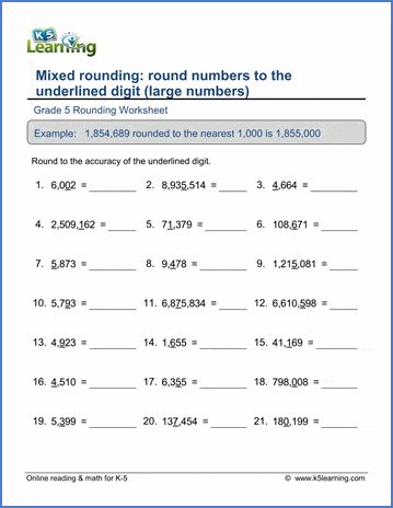 Grade 5 Place value Worksheet round to the underlined digit