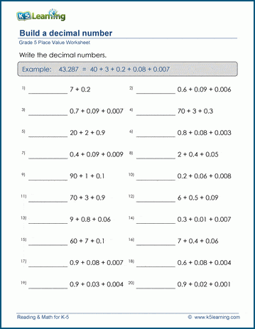 grade 5 place value worksheets build a 5 digit decimal