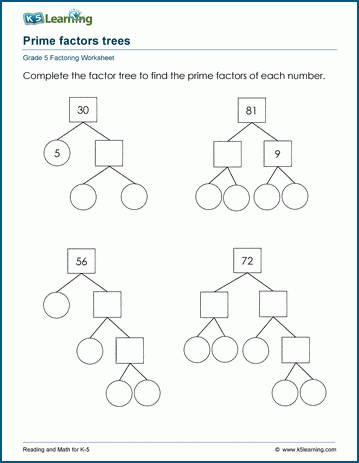 Prime factor trees worksheets| K5 Learning