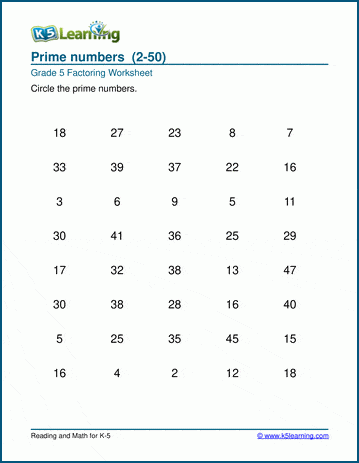 Prime numbers worksheets