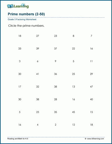 Prime numbers worksheet | K5 Learning