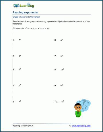 Reading exponents worksheets
